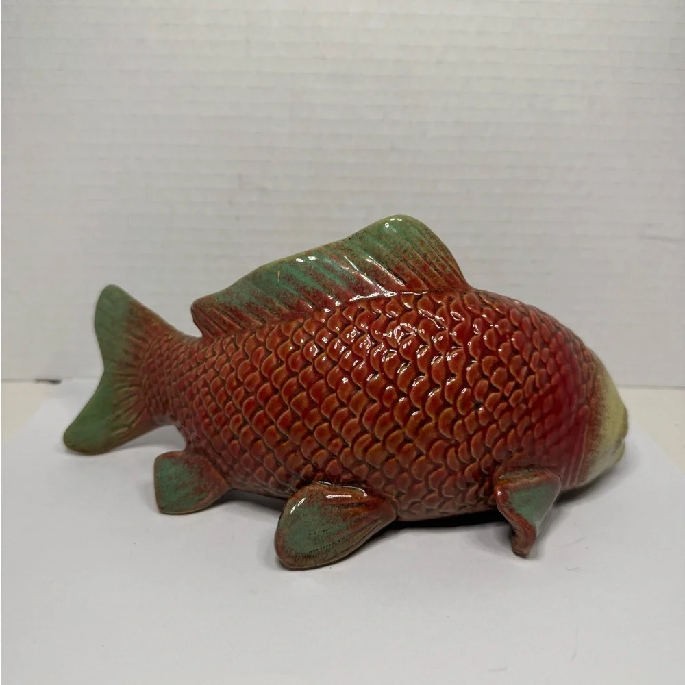 Ceramic Carp Koi Fish Figurines Display Art Pottery Fishing Decor